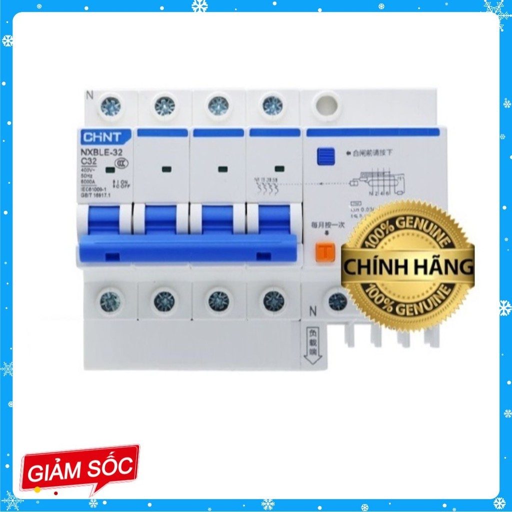 [CHÍNH HÃNG]Attomat chống giật CHINT NXBLE 3P+N 32A, 40A, 63A - Aptomat chống rò chống giật