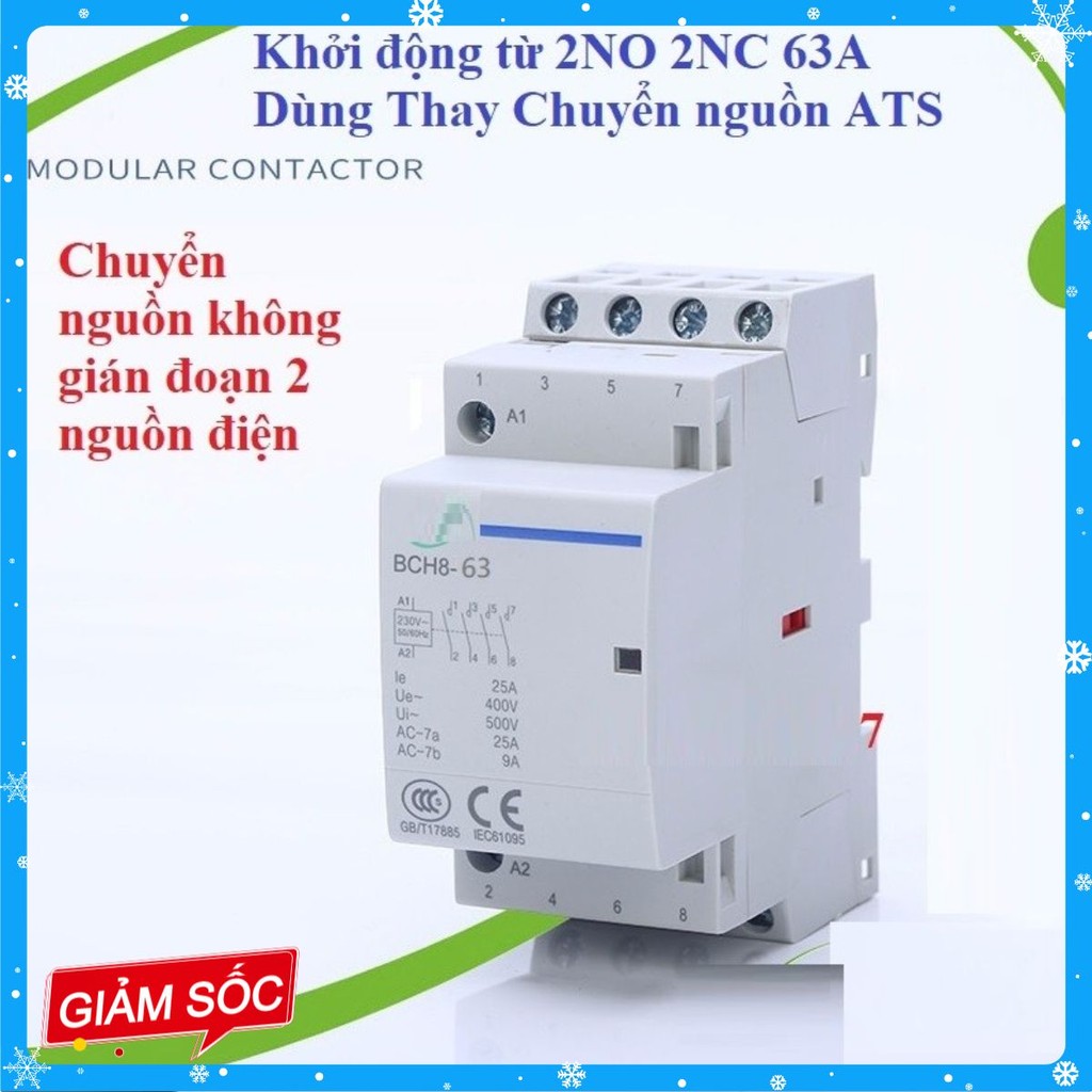 [CHÍNH HÃNG]Khởi 2NO 2NC 63A - Contactor BOMGI BCH8-63 chuyển nguồn 2 công tơ thay thế ATS