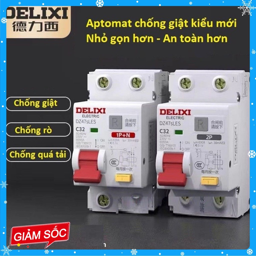 Át chống giật DELIXI - Aptomat Chống giật - Chống rò DZ47sLES 16A, 20A, 25A,32A,40A,63A