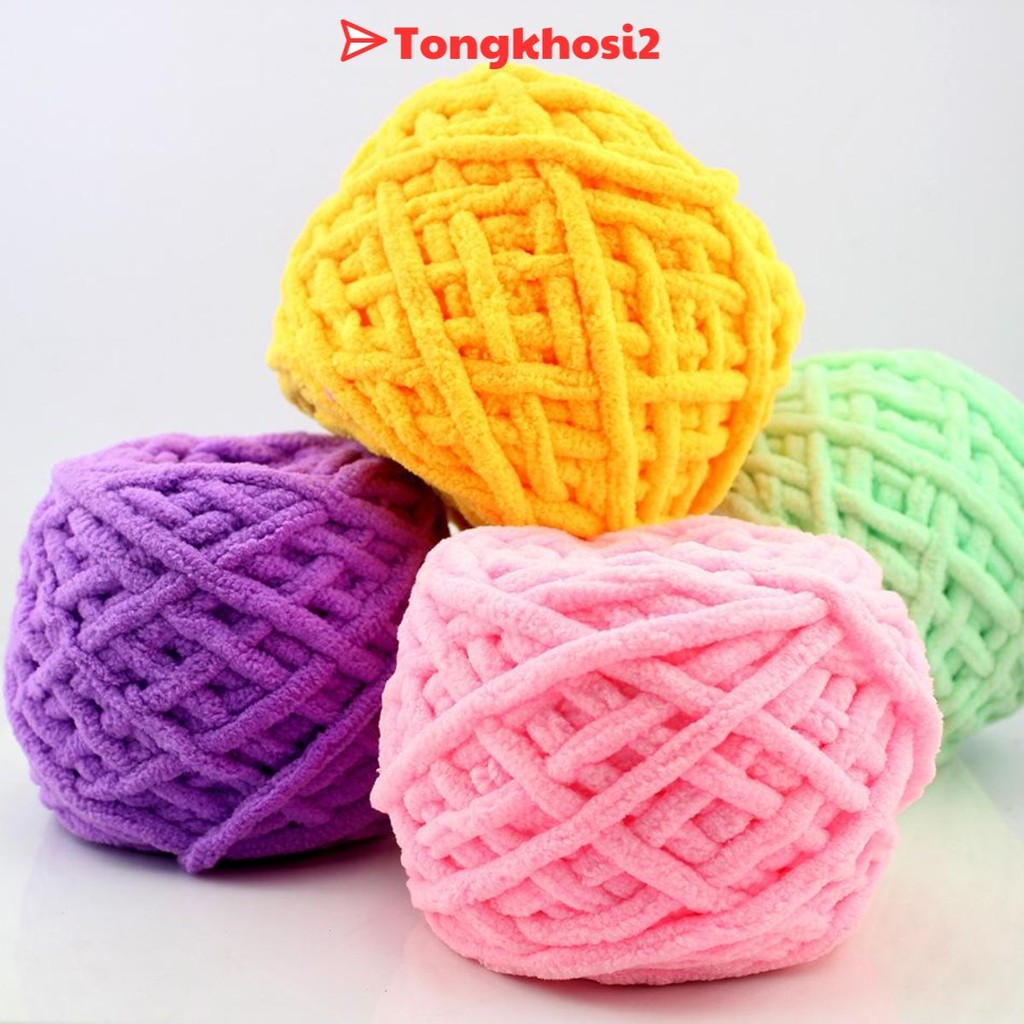 PVN55941 Len nhung đũa 25m cuộn len đan móc sợi to đan móc chăn, thảm, thú bông, móc thêu túi xách t