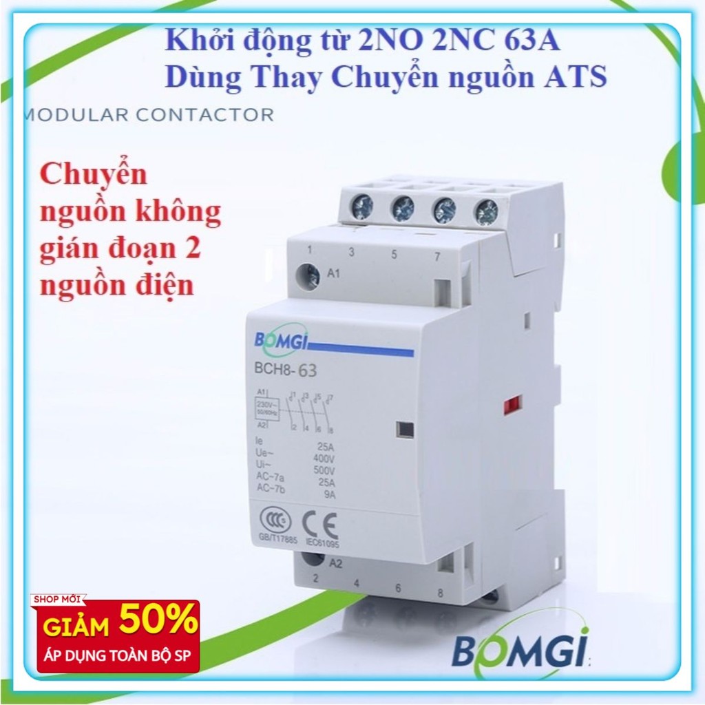 Contactor 2NC 2NO 63A 100A BOMGI - khởi động từ dùng chuyển nguồn tự động không mất điện