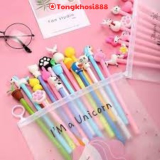 PVN3711 Combo 20 bút bi đầu hình thú tặng kèm túi zip T2