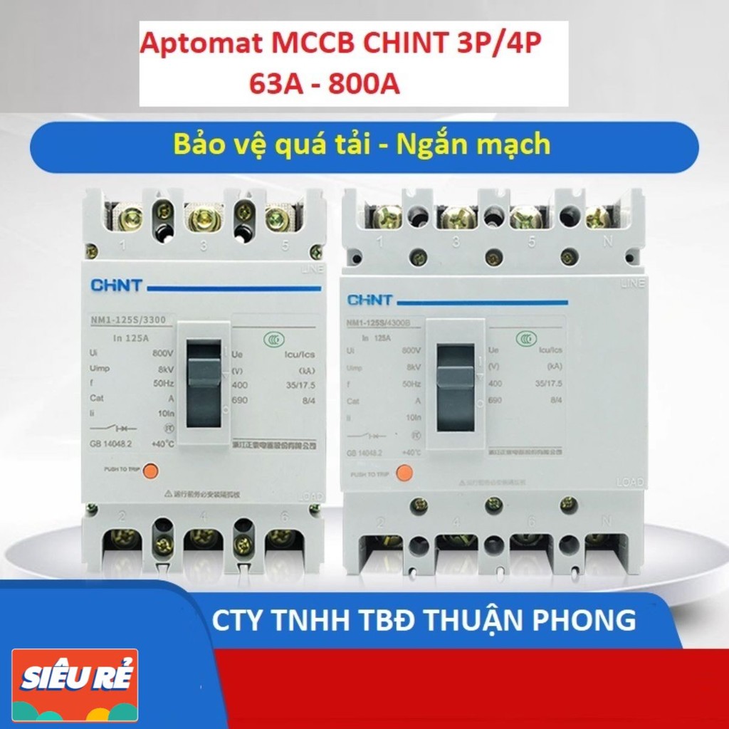 APTOMAT CHINT MCCB 3P/4P 63A - NM1-63S - Attomat khối 3 pha 63A