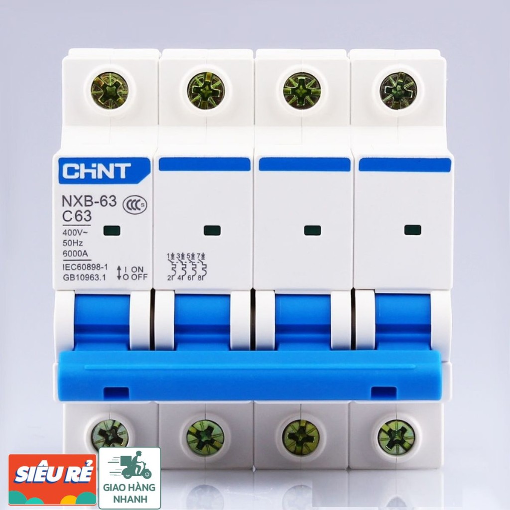 ATTOMAT CHINT MCB 4P 63A -NXB-63 C63 - át tổng 3 pha 4 cực 63A