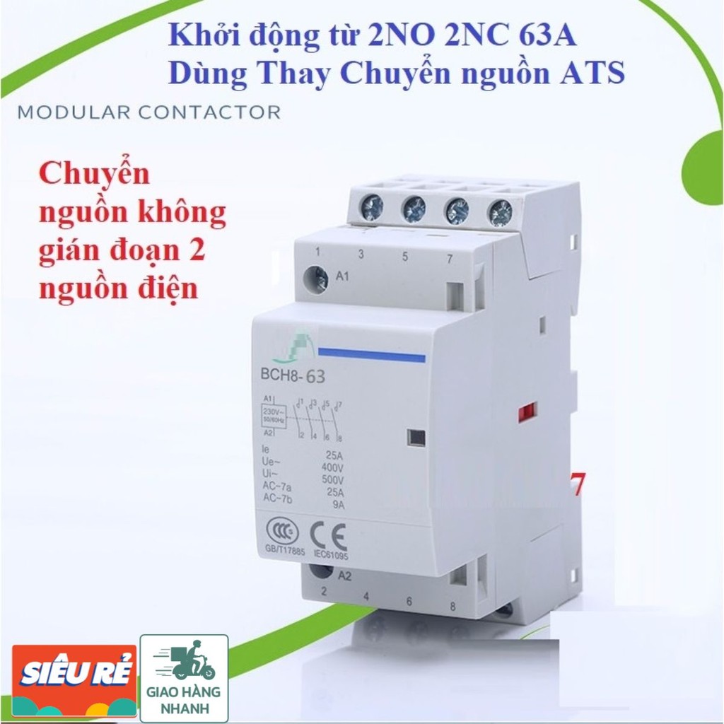 Khởi 2NO 2NC 63A - Contactor BOMGI BCH8-63 chuyển nguồn 2 công tơ thay thế ATS