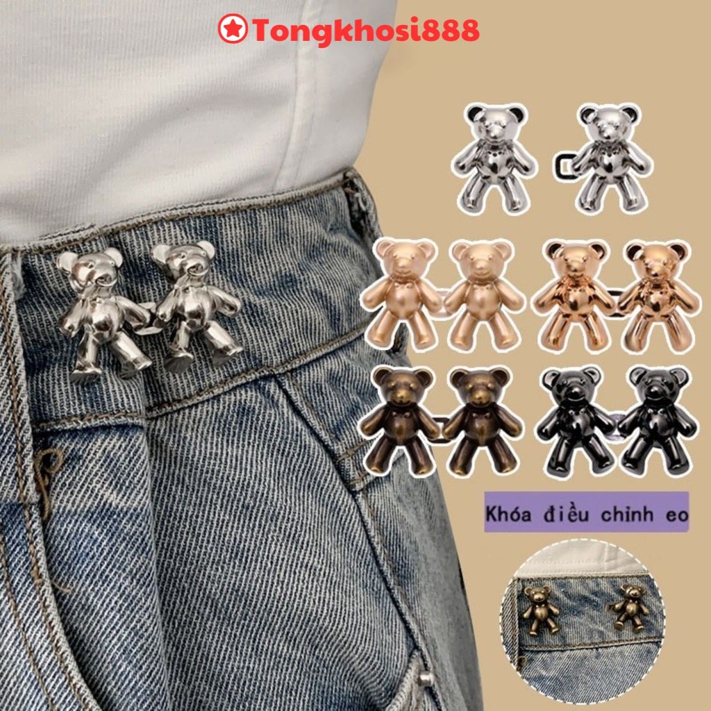 PVN60949 Set 2 Ghim Cài Thắt Lưng Quần Jean Hình Gấu Có Thể Điều Chỉnh Thời Trang Hàn Quốc