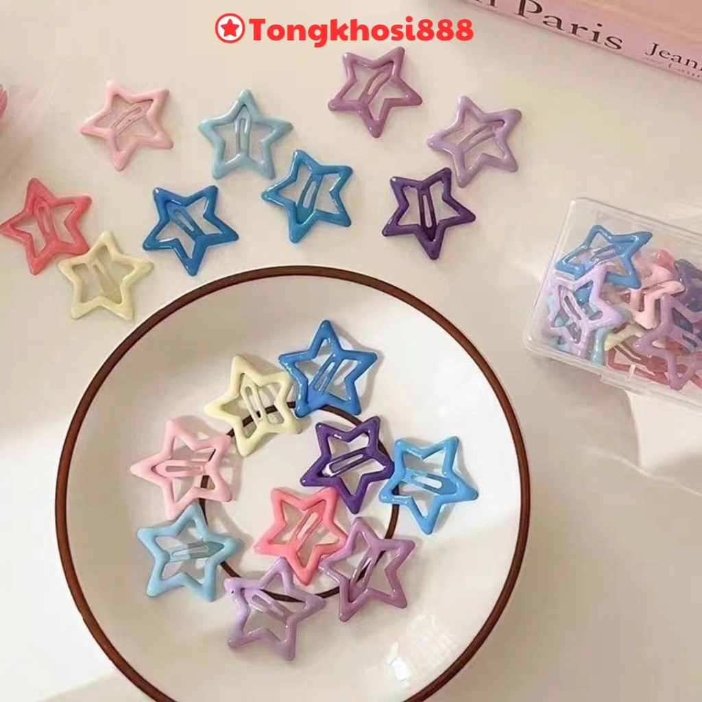 PVN60864 Set 4 Kẹp Tóc Ngôi Sao Năm Cánh Nhiều Màu Sắc Dễ Thương