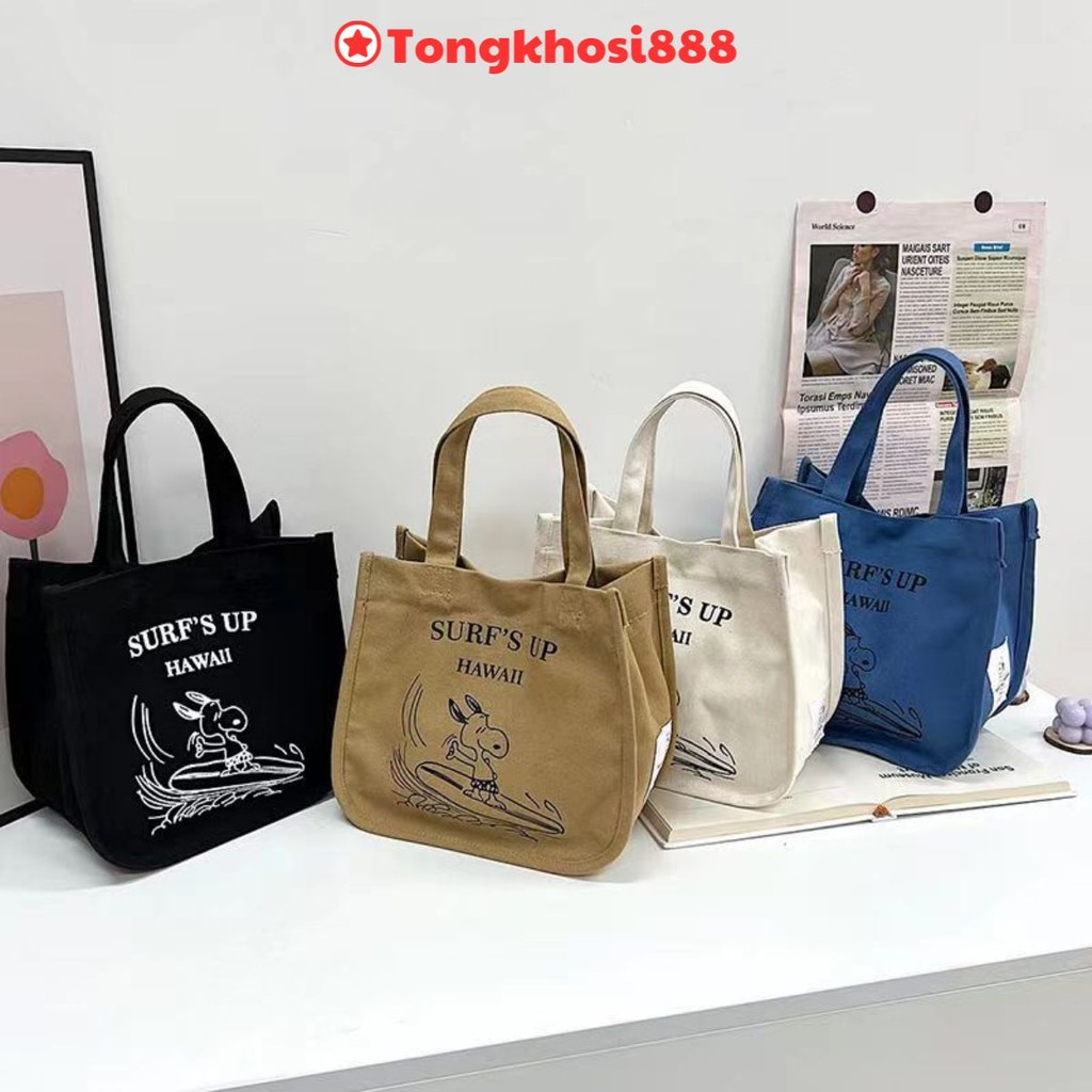 PVN64329 Túi Xách Tay Bằng Vải Canvas In Hình Snoopy Dễ Thương Có Ngăn Đựng…