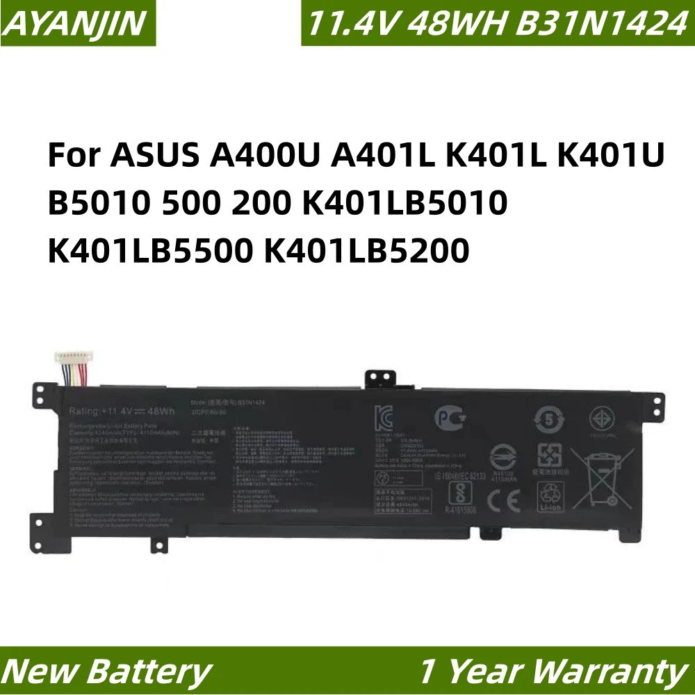 B31n1424 11.4V 48Wh Pin máy tính xách tay cho Asus a400u a401l K401L K401U b5010 500 200 k401lb5010 