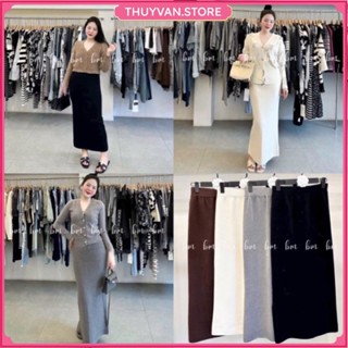 (Sale sập sàn) Chân váy len lông thỏ, len mịn ôm dáng dài 75cm, 90cm dày dặn có xẻ Quảng Châu 003