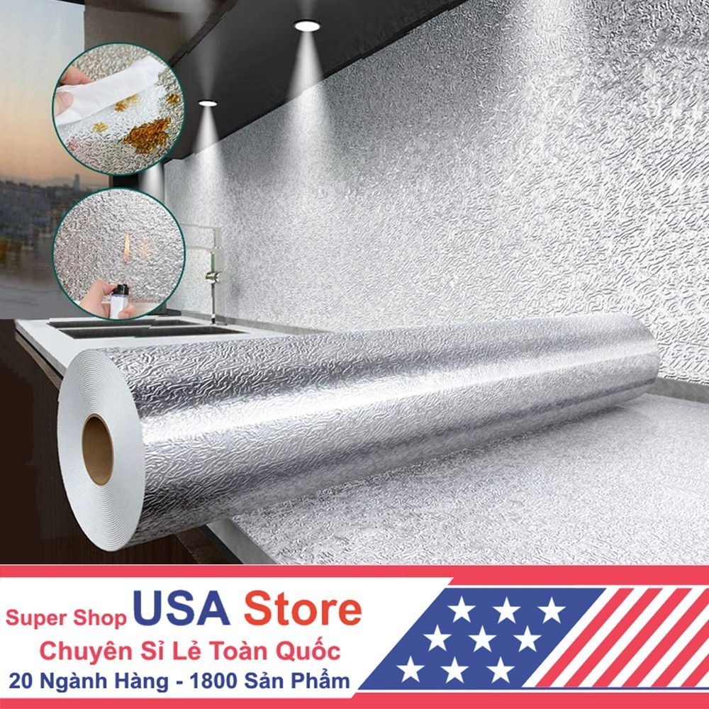 Cuộn Giấy Nhôm Bạc Họa Tiết - Dán Tường Nhà Bếp Cách Chịu Nhiệt Chống Thấm, Chống Dầu Mỡ - Trang Trí Cỡ Dài Đến 3 Mét