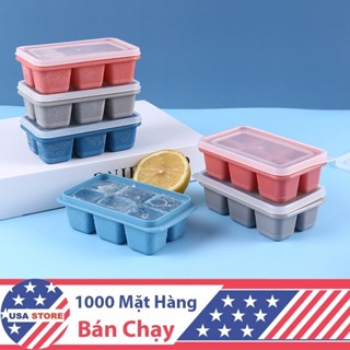 Khay Làm Đá Silicon 6 Ngăn Có Nắp Đậy, Khay Trữ Đông Đồ Ăn Dặm Chất Liệu PP+ Silicon Dễ Lấy Tiện Lợi An Toàn