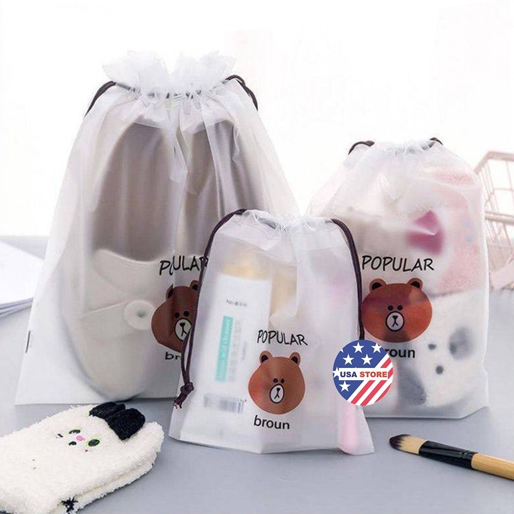 Combo 5 Túi Dây Rút Gấu Brown/ CAT / Trơn - Du Lịch Đựng Giày Dép - Quần Áo - Vật Dụng Cá Nhân - Đóng Gói Sản Phẩm