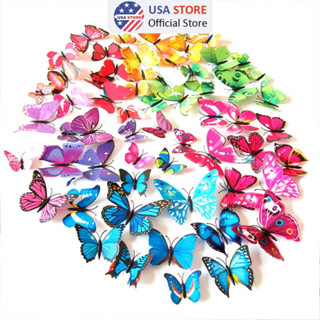 [Chọn Màu] Set 12 Con Bướm Tạo Hình 3D - Hình Dán Trang Trí Tường - Có Nam Châm Gắn Tủ Lạnh, Cửa Sổ