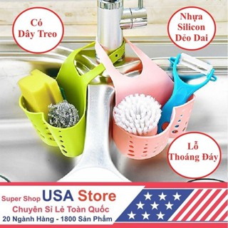 Combo 2 Giỏ Đựng Giẻ Lưới Rửa Bát Thoáng Mát - Giỏ Nhựa Treo Đồ Rửa Chén, Gắn Vòi Nước Bồn Rửa Có Móc Cài Quai