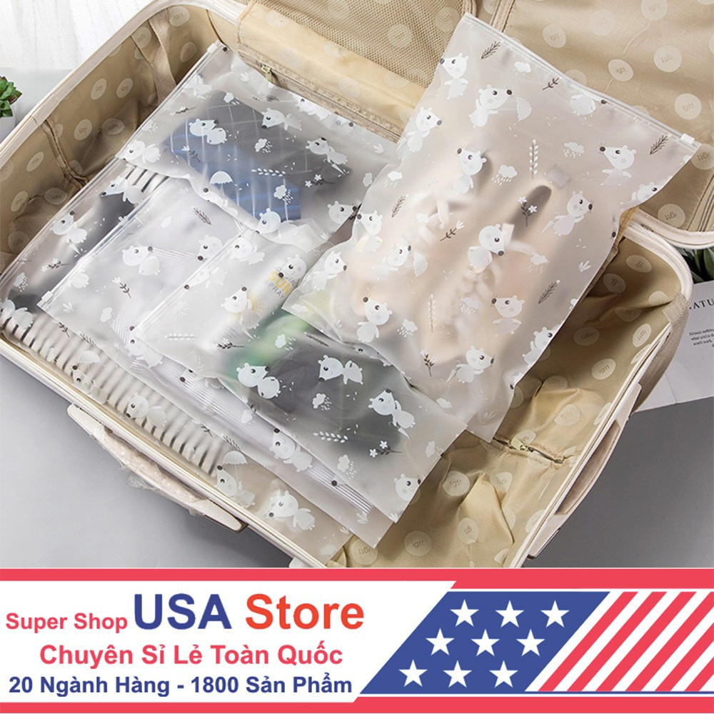 Combo 6 TÚI KHÓA ZIP Hoa Văn Gấu Có Khóa Kéo Đựng Quần Áo Đi Sinh Em Bé - Túi Zipper Đựng Quần Áo - Chống Bụi & Nước