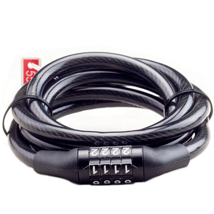 Khóa Dây Thép 4 Mã Số Xe Đạp - Xe Máy Siêu Bền 1.2 Mét VP01 (Đen)