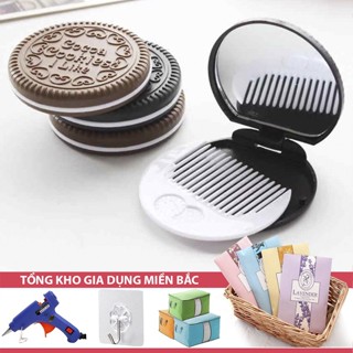 Gương Trang Điểm Bánh Quy Có Lược Tròn Mini Hàn Quốc Bỏ Túi, Soi Bé Nhỏ Bạn Gái Cầm Tay Di Động (Màu Nâu)