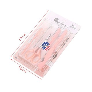 Bộ Kit Phụ Kiện Trang Điểm Kiểu 5 Món Dụng Cụ Kéo, Dao, Lược Cắt Tỉa Lông Mày