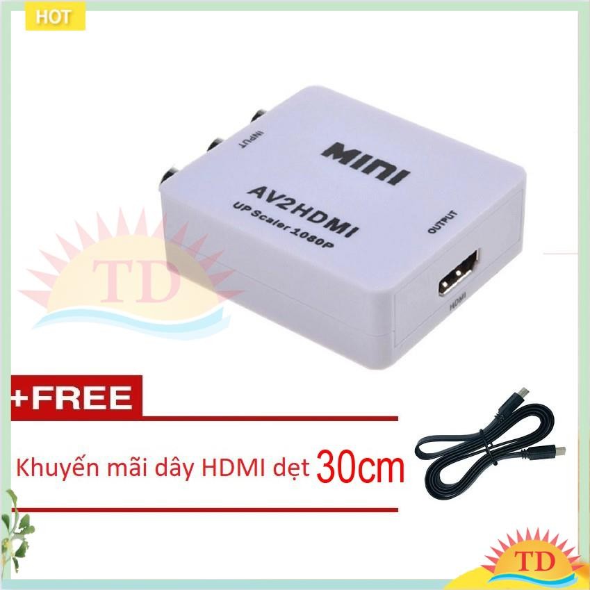 Khuyến mãi bộ chuyển đổi AV sang HDMI Full HD 1080p - AV to HDMI Tặng 1 dây HDMI dẹt 30cm