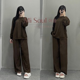 Bộ thu đông dài nỉ tăm quần suông phom to rộng