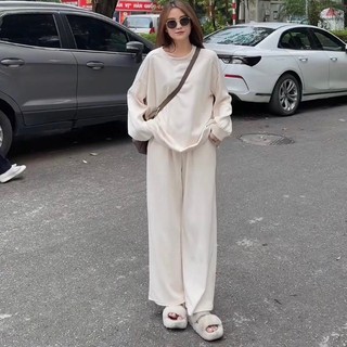 Bộ thu đông dài nỉ tăm quần suông phom to rộng