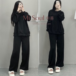 Bộ thu đông dài nỉ tăm quần suông phom to rộng