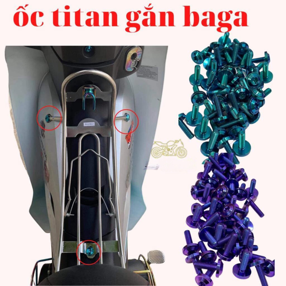 Ốc titan Gr5 xịn hàng chính hãng lắp baga xe wave 50cc 100cc 110cc 2006 - 2025 shop cuong biker cuon