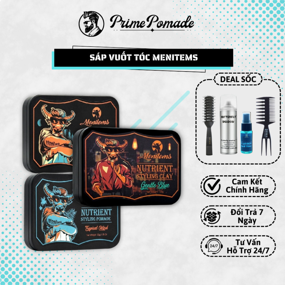 Sáp Vuốt Tóc Menitems Pomade - Giữ Nếp Tóc Tự Nhiên Lên Đến 10 Giờ  , Hương Nước Hoa Tropical Wind