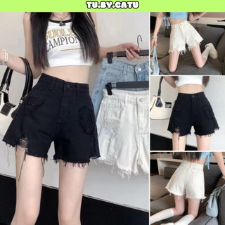 Quần đùi nữ, quần kaki nữ phối rách trend màu đen trắng size S M L SKUQ-43ADN1 tu.by.catu