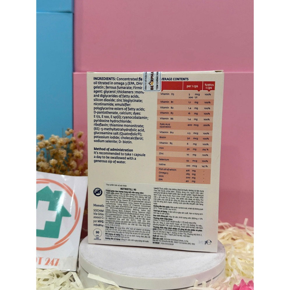 Vitamin bầu NUTRISTILL 90 nhập khẩu Ý, bổ sung vitamin tổng hợp cho bà bầu, đủ Sắt, DHA, Acid folic.