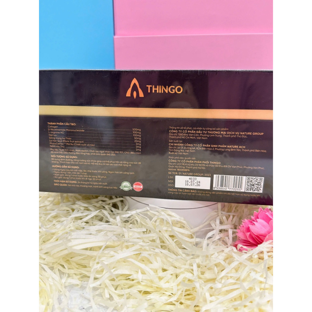 Nước uống trường sinh NMN Thingo ,trẻ hóa làn da, tăng cường sức khỏe, 1 hộp 10 chaix50ml