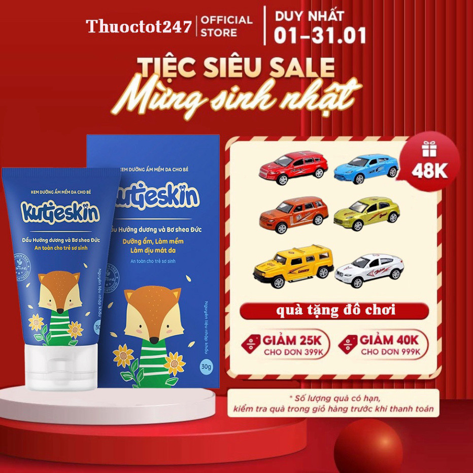 KUTIESKIN Kem bôi dưỡng ẩm mềm da cho trẻ sơ sinh và trẻ nhỏ, dầu hướng dương, bơ shea đức, tuýp 30g_ CHÍNH HÃNG