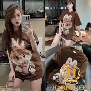 Áo thun tay lỡ LABUBU Khăn Len mẫu mới HARIQUEEN - Áo phông nam nữ unisex freesize form rộng 65kg chất cotton mát co dãn