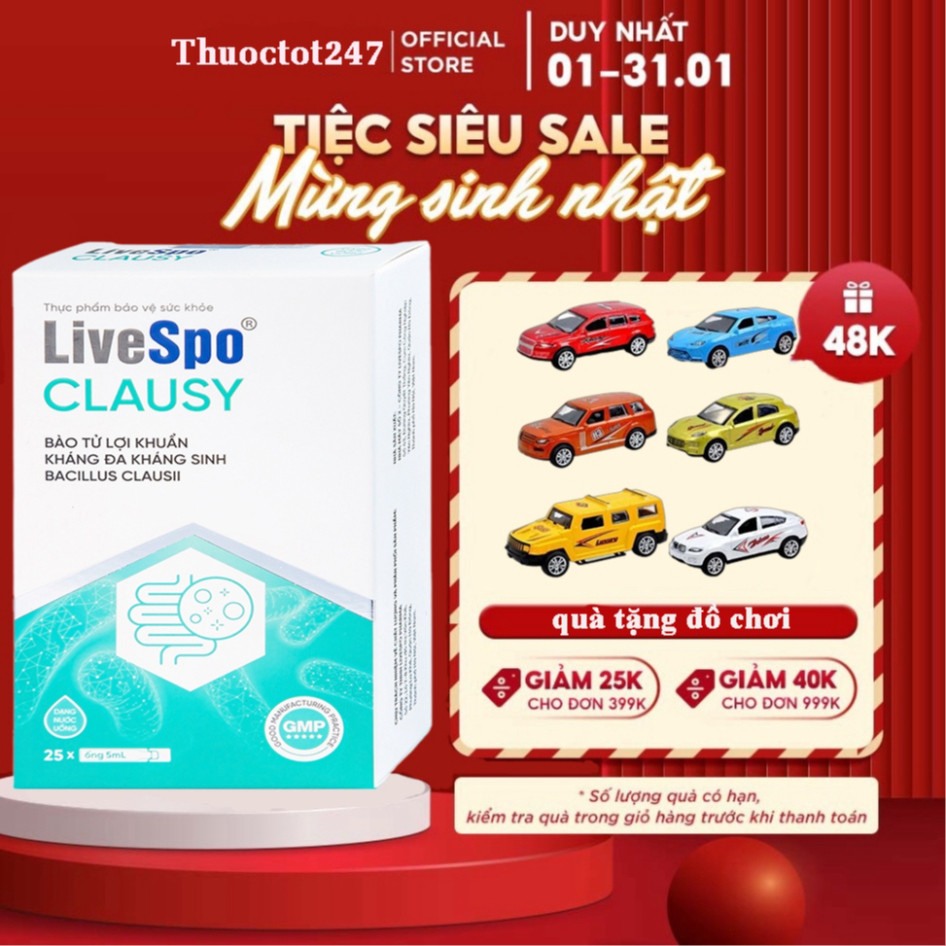 Men vi sinh LiveSpo Clausy - Giảm rối loạn tiêu hóa cho người uống kháng sinh hộp 10 ống x 5ml