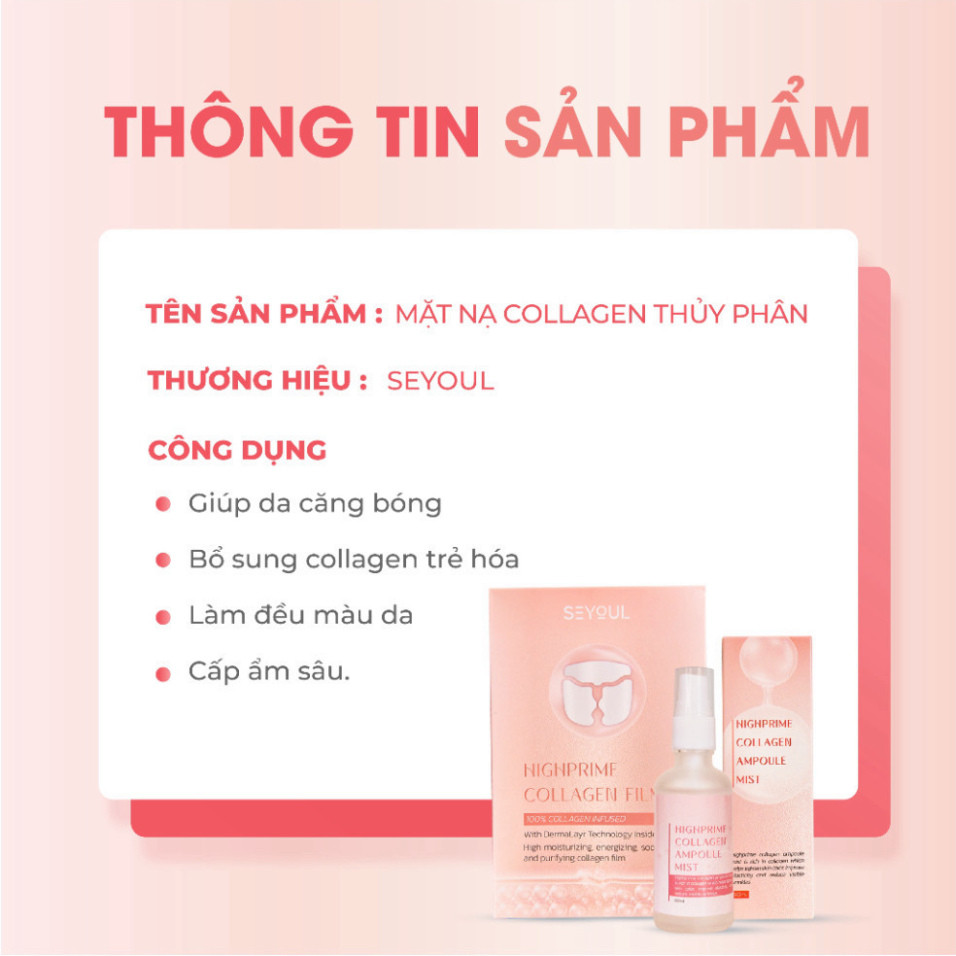 Mặt Nạ Thuỷ Phân SEYOUL Chống Lão Hoá Làm Chậm Quá Trình Lão Hoá Ngăn Ngừa Nếp Nhăn Chai xịt mist 50ml + 10 miếng/hộp