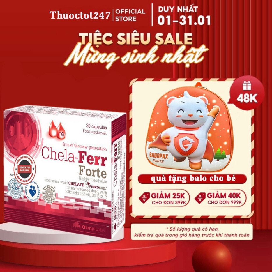 Sắt Chela - Ferr® Forte – Viên sắt cho bà bầu và sau sinh dễ hấp thu.Date xa-Olimp Labs-28mg sắt