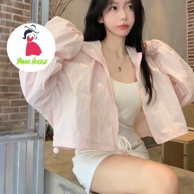 Áo Khoác Gió Mỏng Croptop, Áo Gió Nữ Dáng Croptop Có Mũ 2 Khoá Hàng Quảng Châu Cao Cấp Myna Bra 1636
