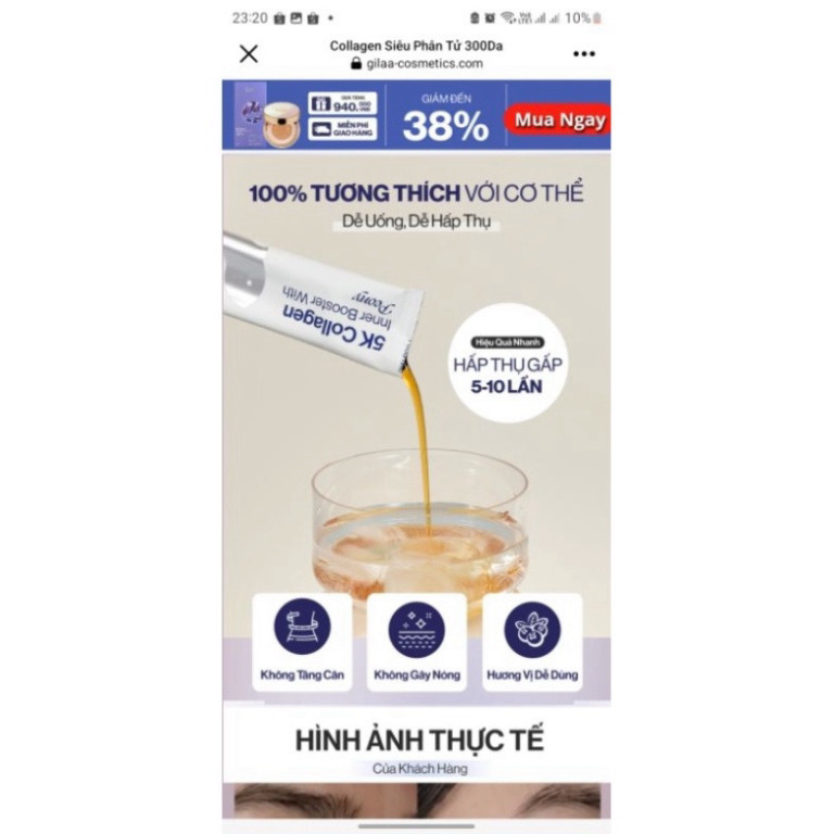 Nước uống + bột Collagen Gilaa Siêu phân tử 300DA Kết hợp Saffron Giúp Trẻ Hóa Trắng Da