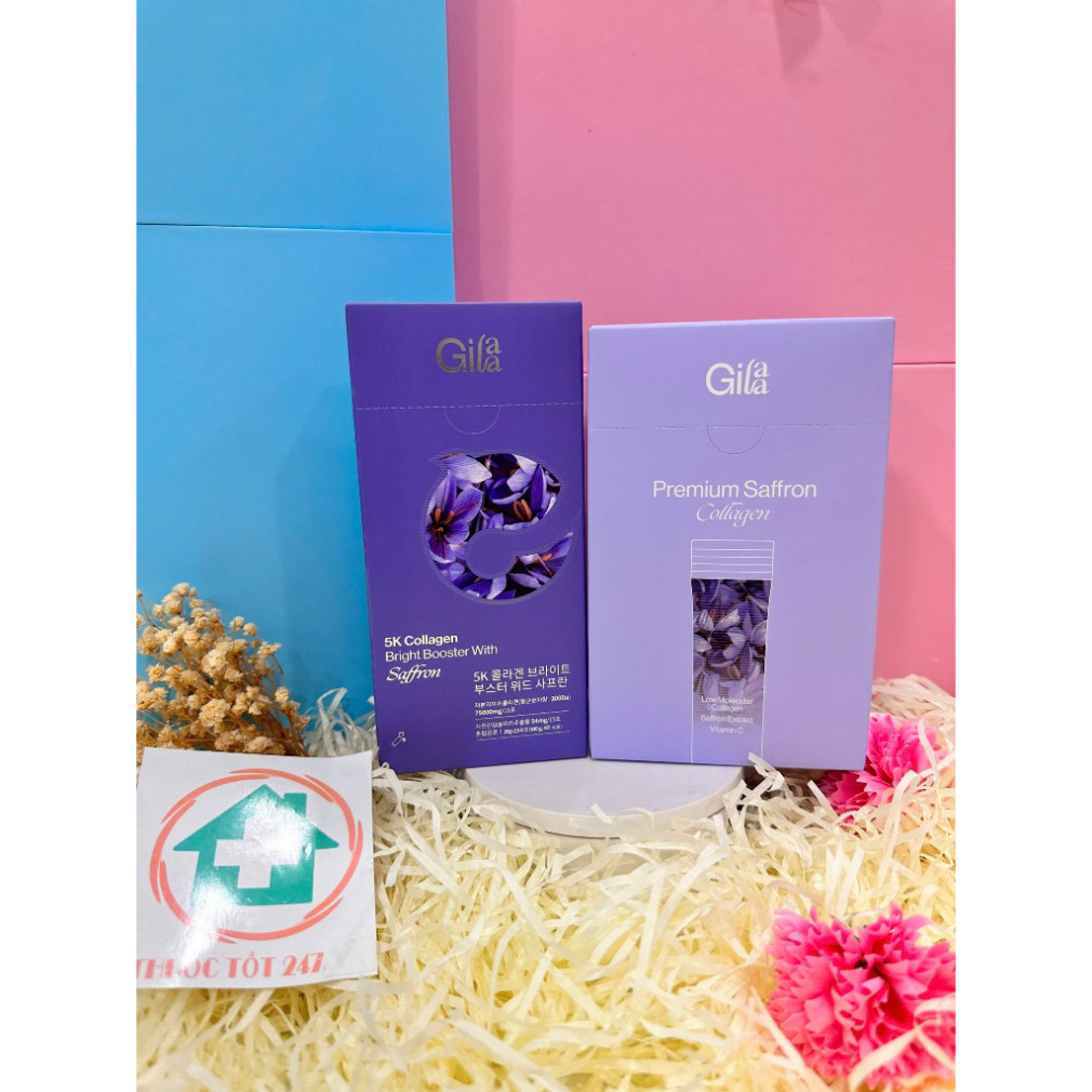 Nước uống + bột Collagen Gilaa Siêu phân tử 300DA Kết hợp Saffron Giúp Trẻ Hóa Trắng Da