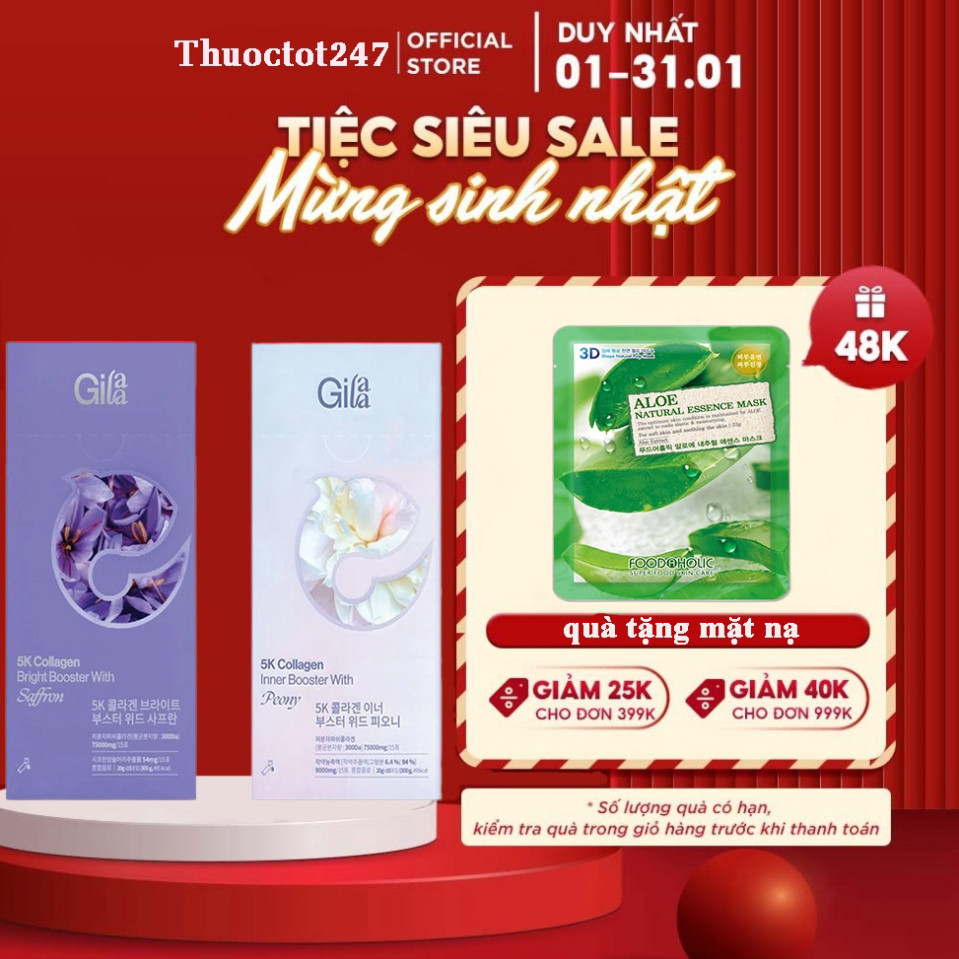 Nước uống + bột Collagen Gilaa Siêu phân tử 300DA Kết hợp Saffron Giúp Trẻ Hóa Trắng Da