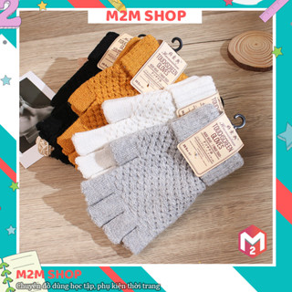  Găng tay len hở ngón trơn cho nam và nữ nhiều màu sắc dễ thương xinh xắn găng tay giữ ấm mùa đông 