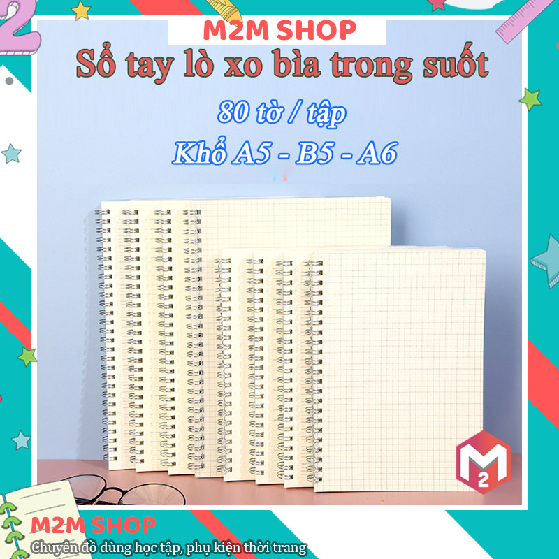 Sổ tay ghi chép lò xo inox không rỉ 160 trang có dòng kẻ, sổ còng xoắn bìa nhựa trong suốt (A5)
