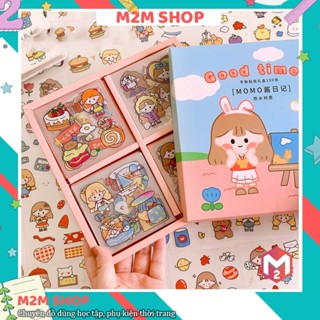 Hộp 100 miếng dán sticker trong suốt trang trí DIY hình cô gái hoạt hình cute dễ thương