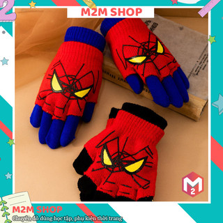 Găng tay len giữ ấm mùa đông cho bé trai hình người nhện, găng tay siêu anh hùng cho trẻ em từ 4-8 tuổi (2 lớp)