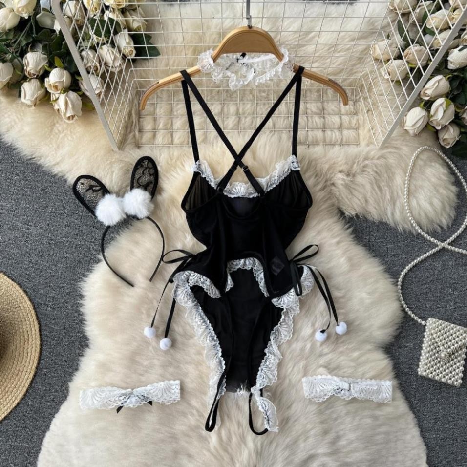 Set cosplay thỏ bông trắng sexy gợi cảm bodysuit đồ ngủ liền thân bunny đen xẻ đáy quyến rũ JS52 Bộ ngủ cosplay chị Hằng | BigBuy360 - bigbuy360.vn