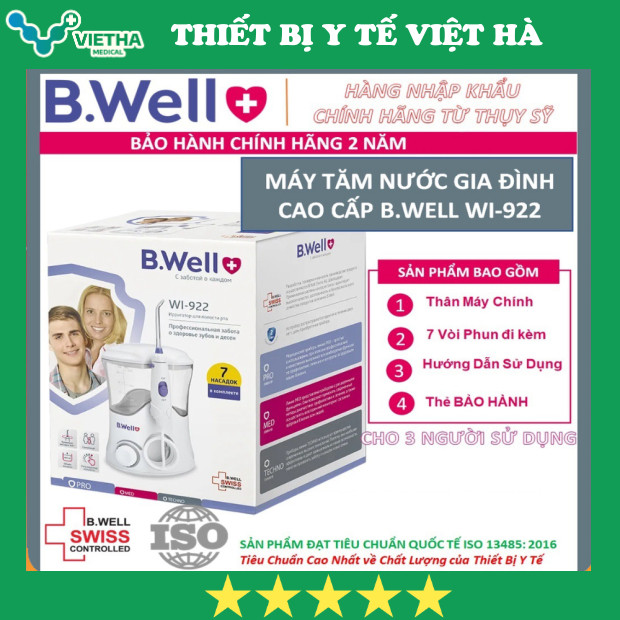 BWELL WI 922- Máy tăm nước gia đình B.WELL WI-922 (Thuỵ Sĩ)- 7 đầu tăm-10 chế độ lực xịt-bảo hành 2 