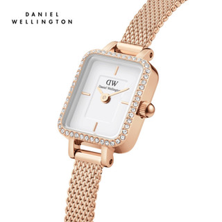 Đồng hồ Nữ Daniel Wellington dây lưới thép - Quadro Mini Lumine viền đá 15.4X18.2MM Mặt Trắng Vỏ Vàng hồng - DW00100731