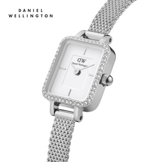 Đồng hồ Nữ Daniel Wellington dây lưới thép - Quadro Mini Lumine viền đính đá 15.4X18.2MM Mặt Trắng Vỏ Bạc - DW00100732