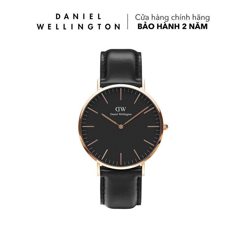 Đồng hồ Daniel Wellington dây da - DW00100127 40 mm Classic 40 Sheffield RG Black Mặt Đen Vỏ Vàng Hồ